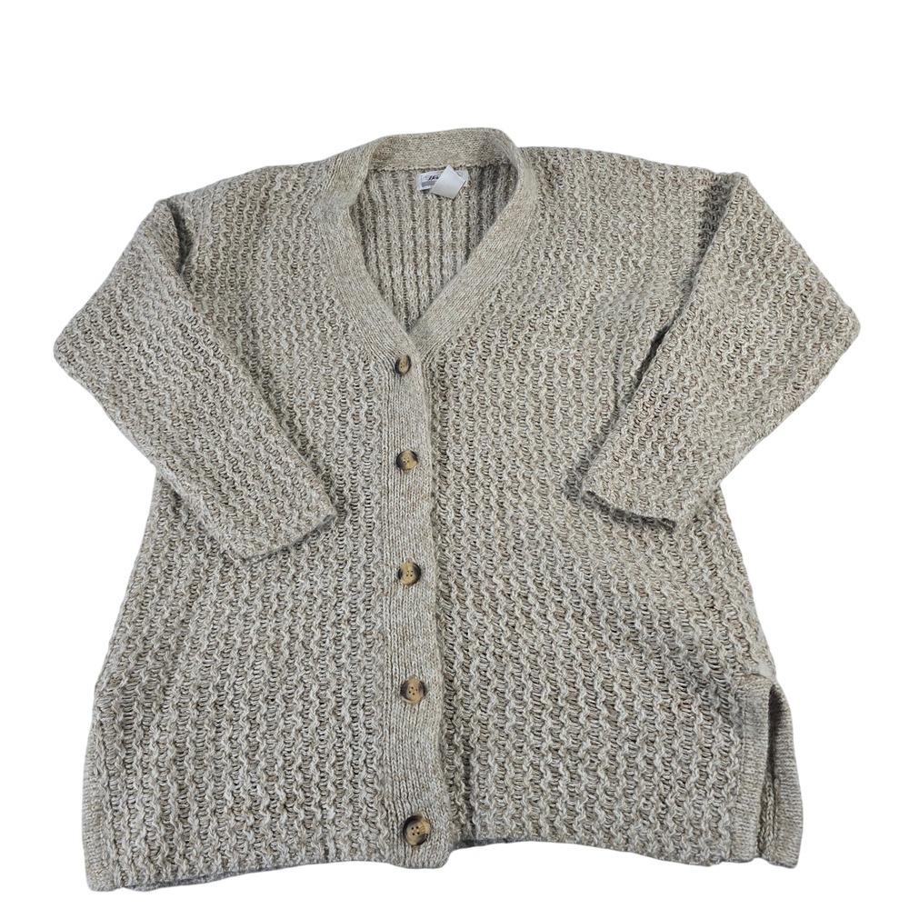 Worthington Tall Women Large Beige Silk Mohair Blend Open Knit Cardigan Sweater